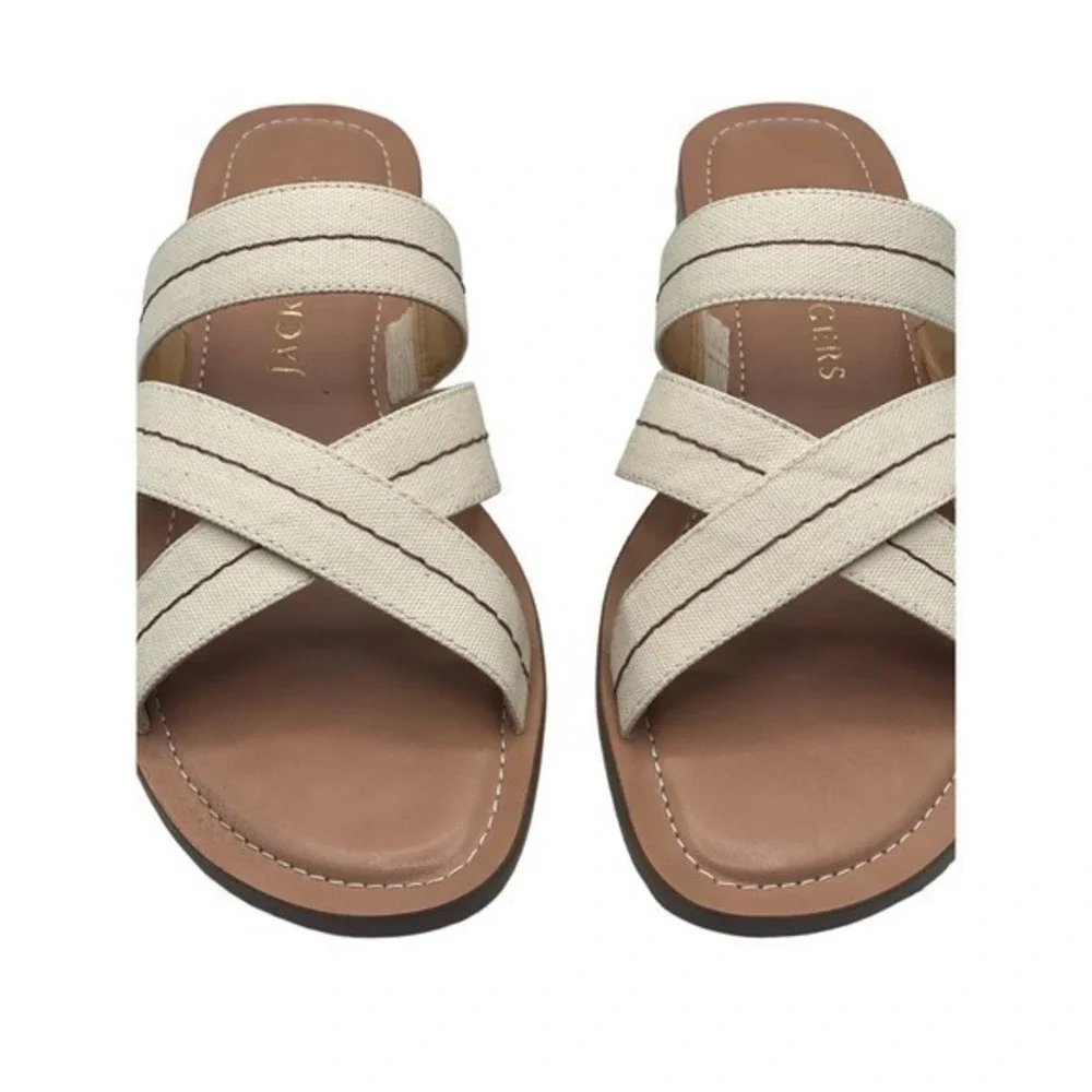 Jack Rogers Ivory &‎ Luggage Brown Sara Stitch Samdal